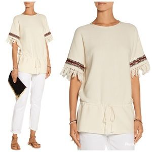 TORY BURCH Mercerized Woven Cotton Tunic Fringe